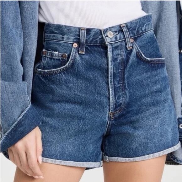 Agolde Dee high rise denim Jean Shorts rolled raw hem size 30 90’s vintage wash - Picture 4 of 13